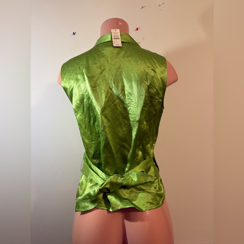 Talbots Women’s SZ 8 Kelly Green silk linen sleeveless wrap around blouse NWT‎ - Picture 2 of 8